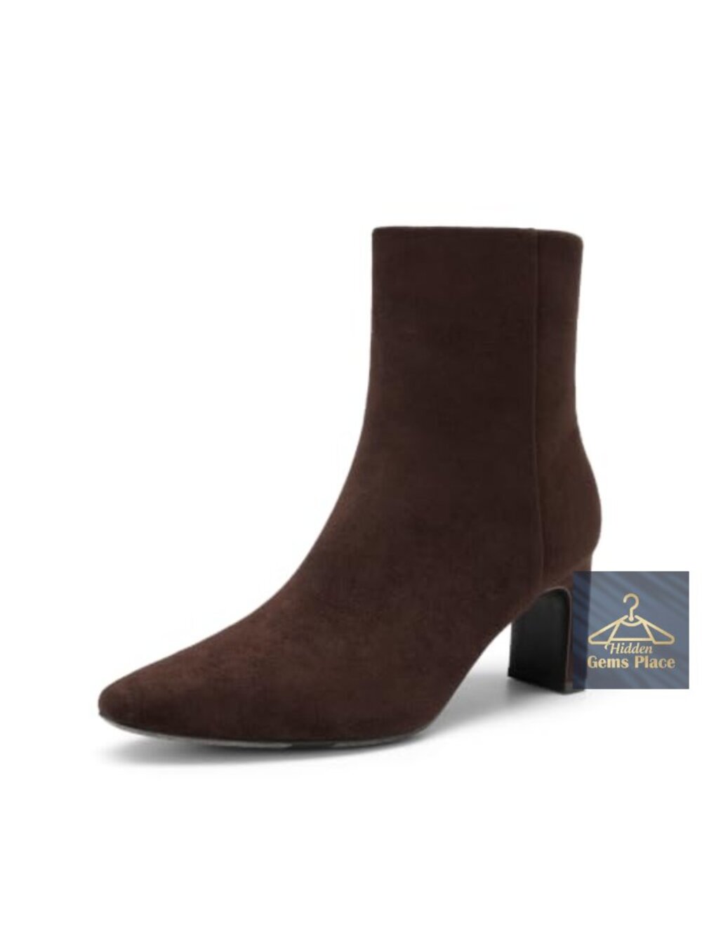 Women's Square Toe Block Heel Ankle Boots Faux Suede Zip